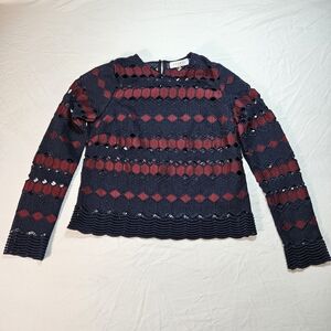 Sandro Navy and Red Patterned Top